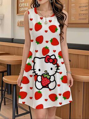 Hello Kitty Summer Dress - W/ Red Strawberries -  Large 42 Bust